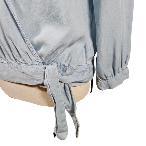 Vince Camuto Lighweight Denim, Wrap Front Blouse, Light Blue, Size Small - Picture 8 of 14